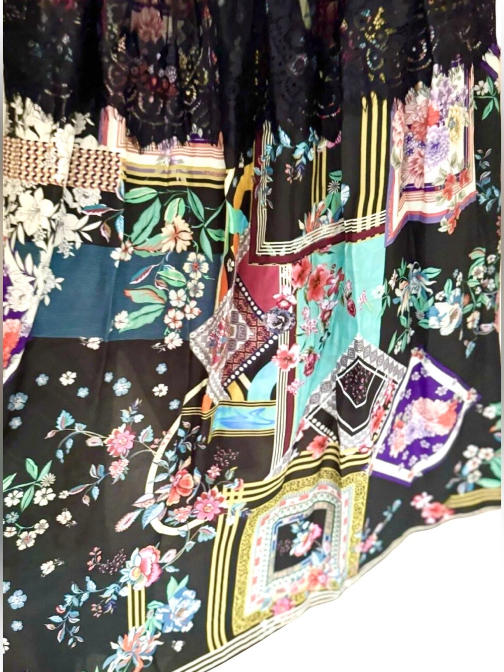 Johnny Was Elderberry Lace Midi Dress Silk Floral Patchwork NWT S - Picture 10 of 16